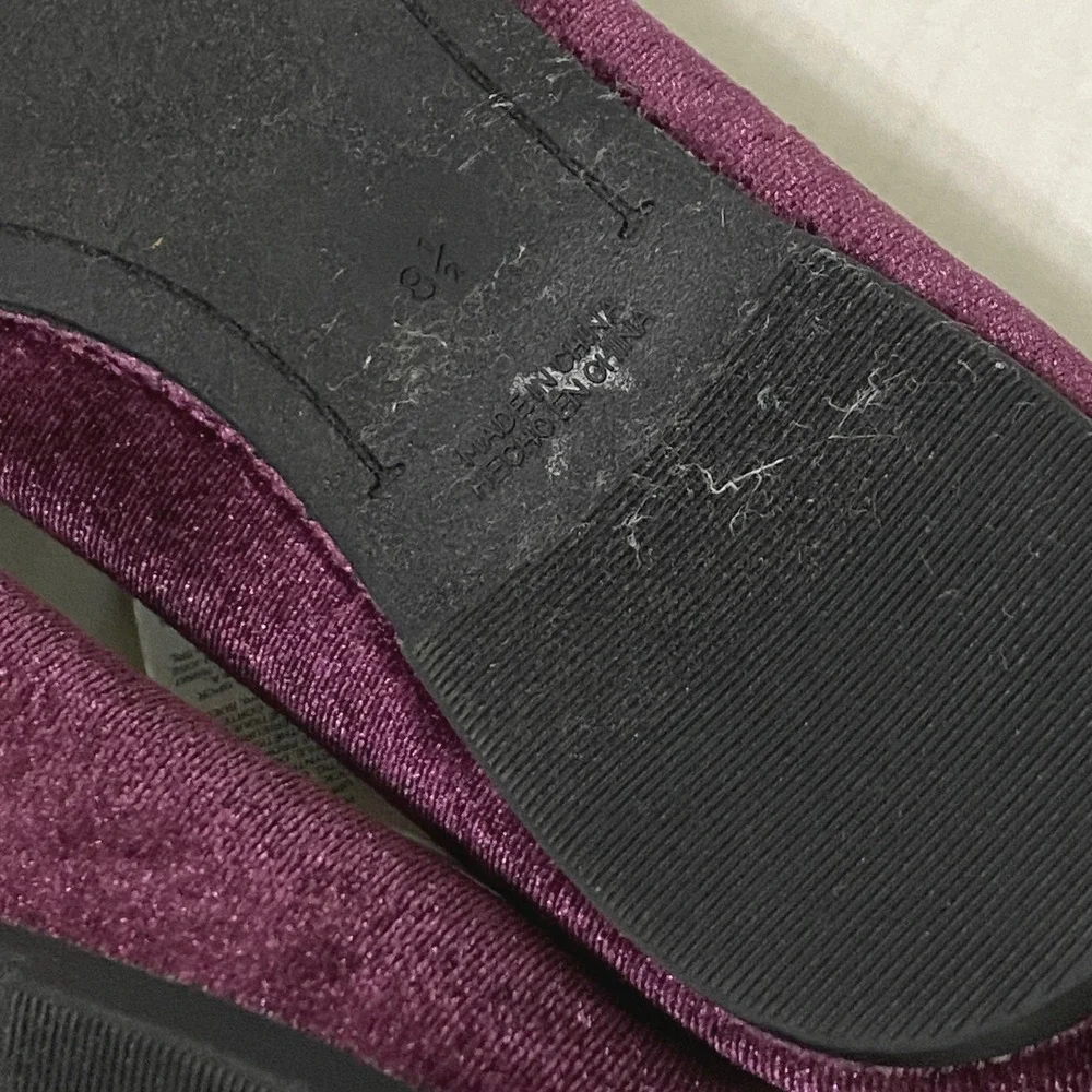 Old Navy Women Velvet Pointy Toe Flats Raisin Arizona Purple Bow Sz 8.5 Coquette